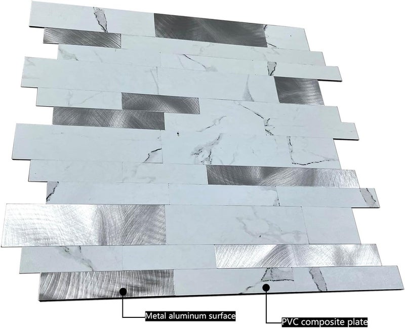 weimeisc 10-Sheet Peel and Stick Backsplash Tile, PVC Mixed Metal Stick on Bathroom Vanities Fireplace Décor, Laundry Table (Light Blue Marble+Frosted Silver) - Image 5